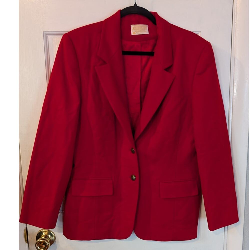 Pendleton Wool Blazer Jacket | Vintage USA Made | Red Tailored Classic | Size 12